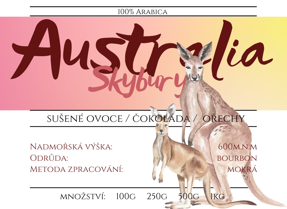 Etiketa kávy Australia Skybury