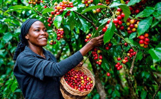 Sběr kávy v Ugandě