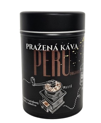 Pražená káva v černé dárkové plechovce – BIO Peru Organics 200 g