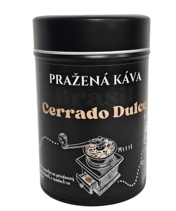 Pražená káva v černé dárkové plechovce – Brazílie Cerrado Dulce 200 g