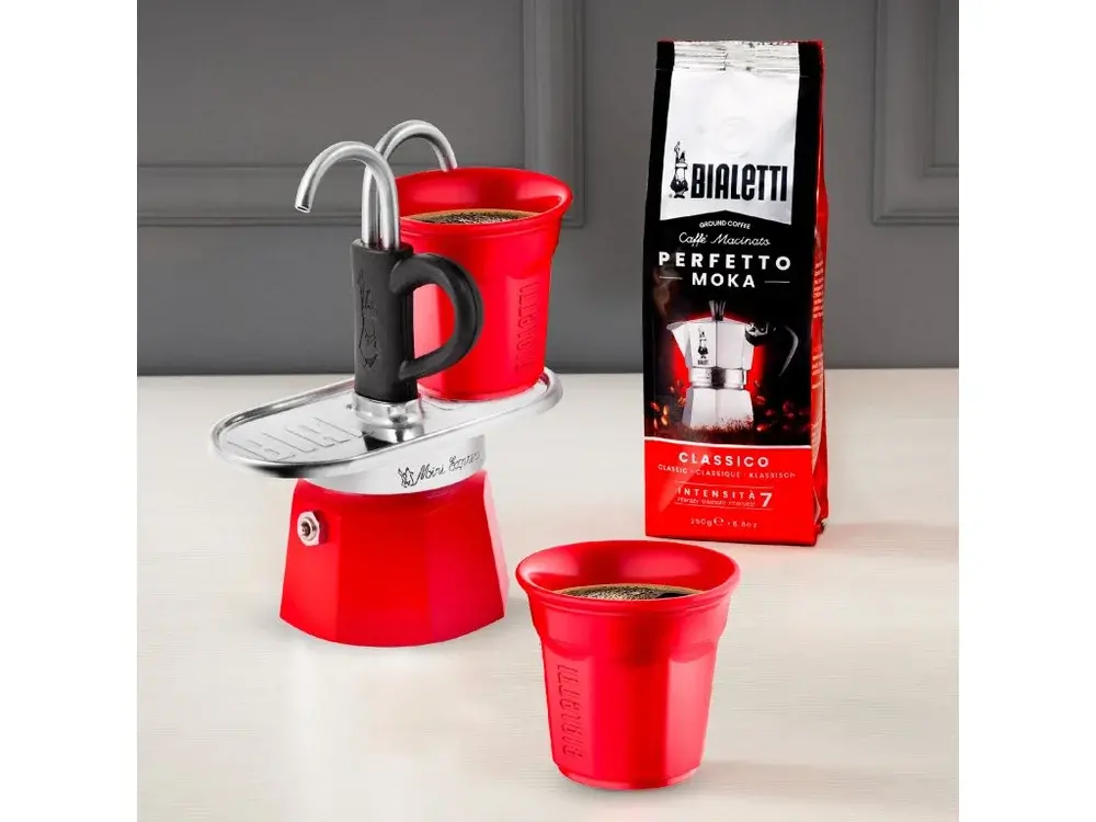Bialetti Set mini express 2 porce červený s hrníčky