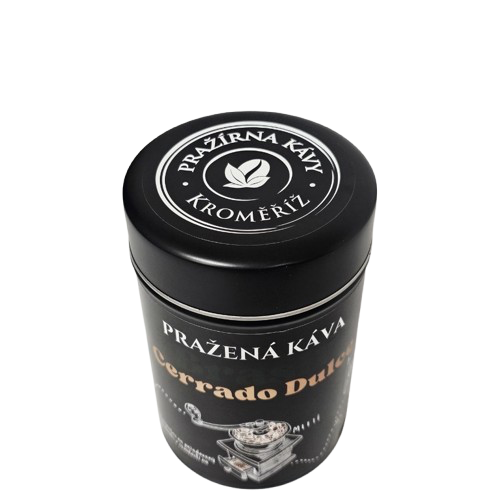 Pražená káva v černé dárkové plechovce – Brazílie Cerrado Dulce 200 g