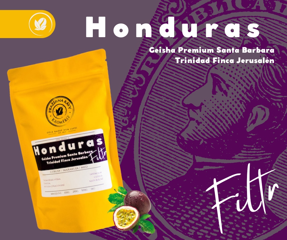 Honduras Geisha Premium Santa Barbara Trinidad Finca Jerusalén – natural – Pražená na filtr